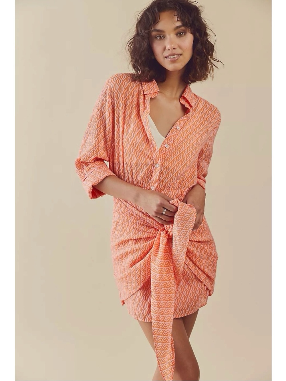 Free People Rillo Shirt Dress Pink Rose Size Small NWOT Cover Up Orange Tropical